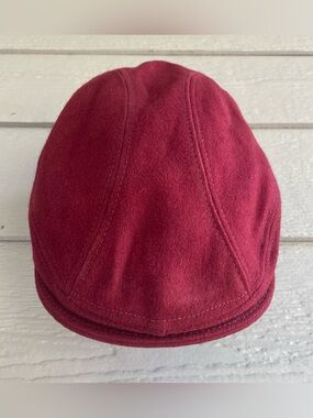 Vtg New York Hat Co Newsboy Sz S-M Wool Hat Raspberry Burgundy Red Union Made